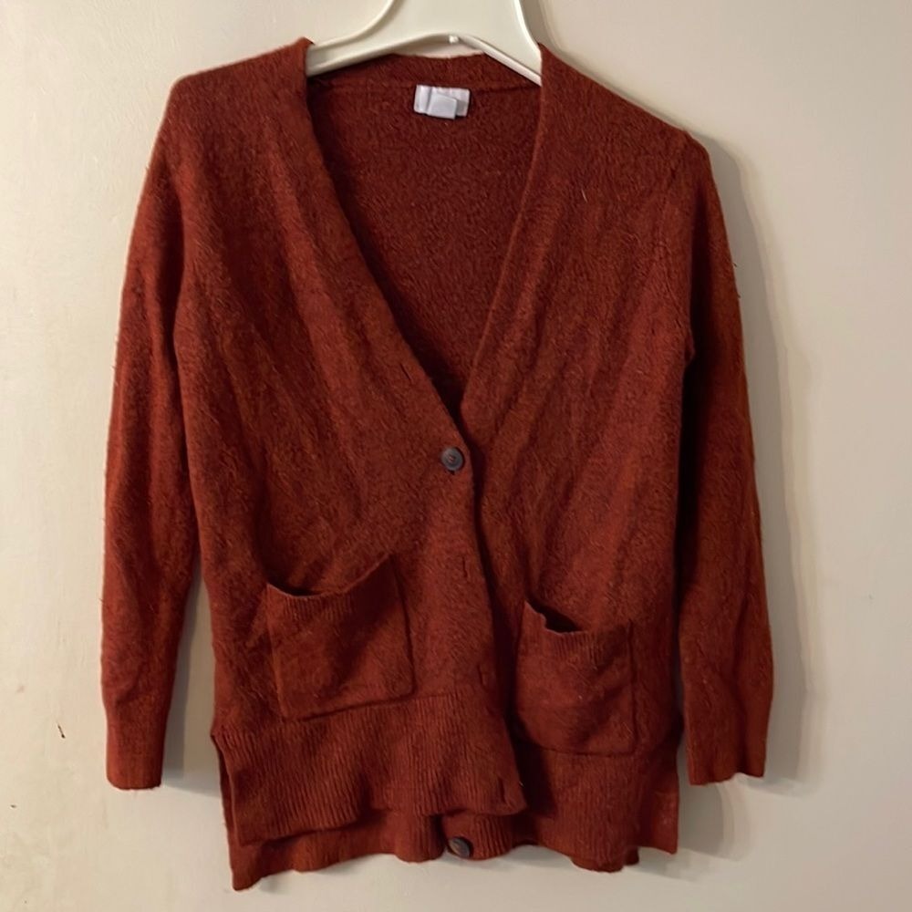 Old‎ Navy XS Rust Brown Knit Cardigan Sweater Button Front Pockets